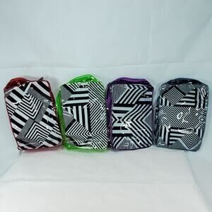 Set of 4 Geometric Clear Travel Cosmetic Bags Red Green Blue Purple One Size
